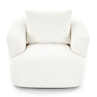 OUTSUPPLY Beige Swivel Barrel Accent Chair with Pillow, Single Sofa Chair with Rounded Armrests for Living Room, Bedroom, Office & Hotel