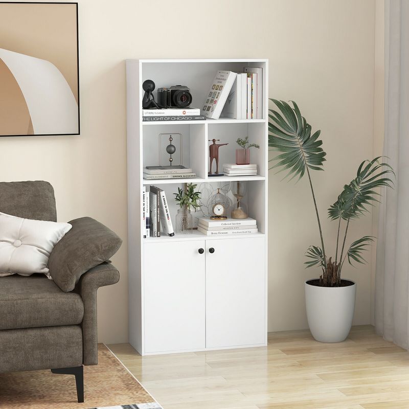 Tangkula 5-Tier Bookcase Freestanding Storage Cabinet w/ Adjustable Shelf & 2-Door Cabinet, 3 of 11