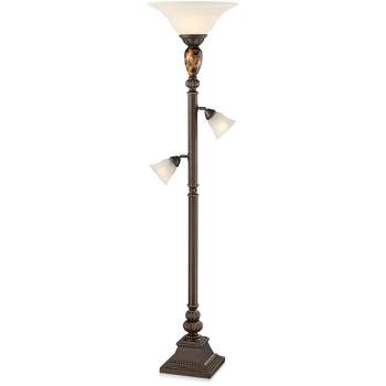 Kathy Ireland Mulholland Vintage Rustic Torchiere Floor Lamp with Side Lights 72" Tall Bronze Tortoise Shell Frosted Glass for Living Room Reading