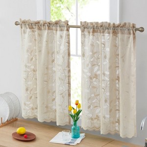 HLC.ME Joyce Lace Sheer Kitchen Cafe Curtain Tiers for Small Windows, Kitchen & Bathroom - Set of 2 - 1 of 4