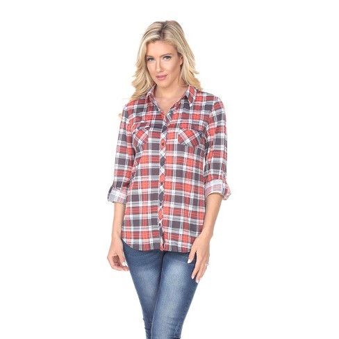 Women's Oakley Stretchy Plaid Tunic Top With Pockets Gray Small - White ...