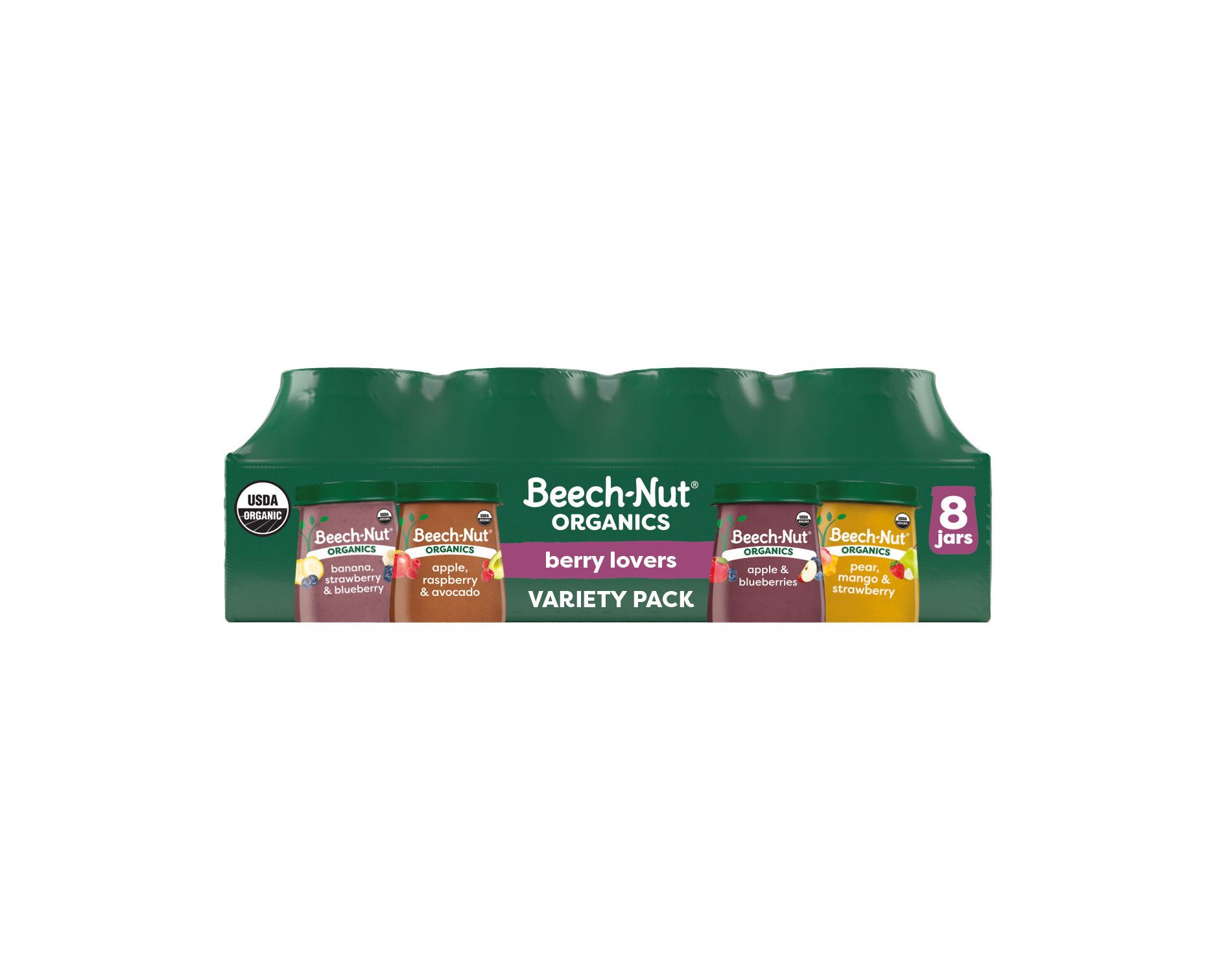 Beech-Nut Organics Berry Lovers Stage 2 Baby Food Jar Variety Pack - 4oz/8ct: Age 6 Months and Up, Pureed Baby Meals, Ready to Eat