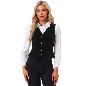 INSPIRE CHIC Women's Steampunk Velvet Sleeveless Button-Down V-Neck Suit Vest - 1 of 4