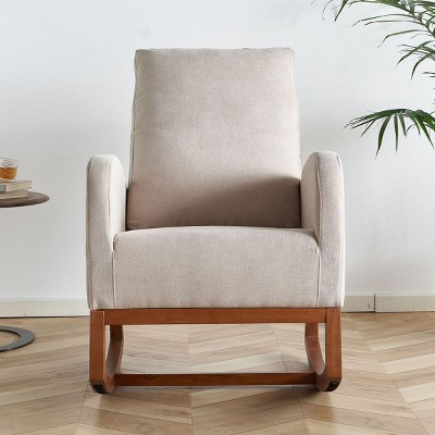 Upholstered Rocking Chair With Padded Seat And Solid Wood Base,Comfortable Linen Rocker Office Rocking Armchair,Living Room Chair-Cuddlewood
