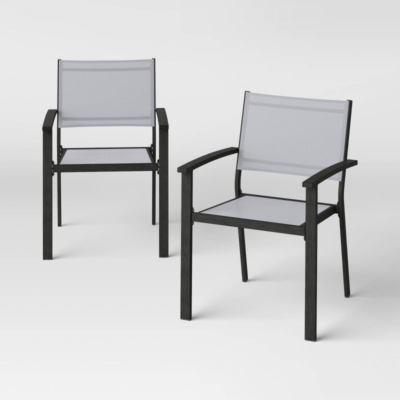 2pc Ryegate Weathered Teak Sling Outdoor Patio Dining Chairs Arm Chairs Gray - Threshold&#8482;, 1 of 9