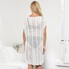Womens Summer Casual Short Sleeve Knit Crochet Hollow Out Bathing Suit Cover Up Beach Dress with Drawstring - 4 of 4