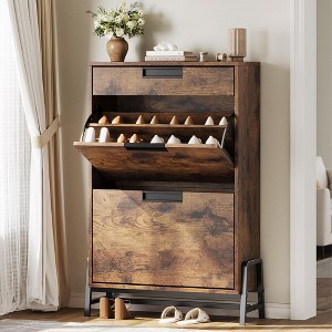 Garvee Shoe Storage Cabinet with 2 Flip Drawers, Freestanding Shoe Organizer with Metal Legs, Narrow Shoe Rack Cabinet for Entryway - 1 of 4