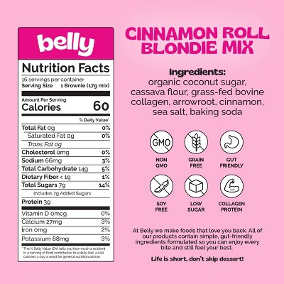 Belly Gluten Free Cinnamon Roll Blondie Mix with Collagen - 9.7oz