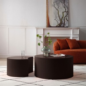 Nesting Coffee Table Set of 2,Creative Moon Round Wood Coffee Table,Handcrafted Side Tables Accent Luxury End Table for Apartment-Cuddlewood - 1 of 4