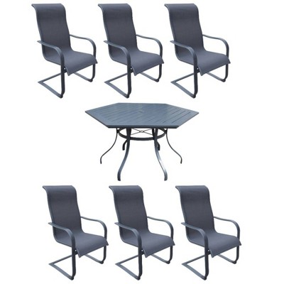 Santa Fe 7pc Spring Chair 60" Hexagon Dining Set - Dark Gray - Courtyard Casual