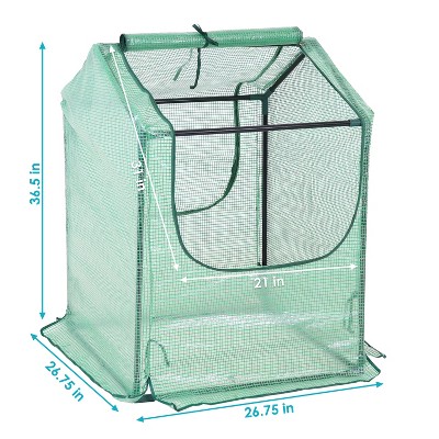 Green 2' x 2' Iron and Polyethylene Mini Greenhouse with Zippered Doors