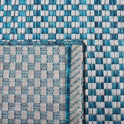Turquoise and Light Grey Flat Woven Synthetic 9' x 12' Area Rug