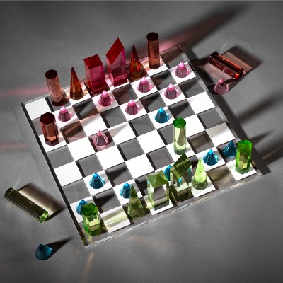 Modern Acrylic Chess Set with Colorful Game Pieces