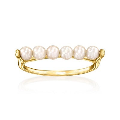 RS Pure by Ross-Simons 3-3.5mm Cultured Pearl Bar Ring in 14kt Yellow Gold