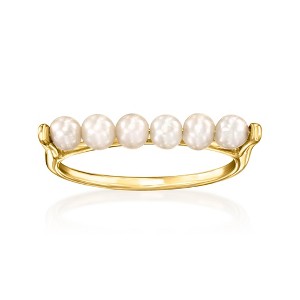 Pure Collection by Ross-Simons 3-3.5mm Cultured Pearl Bar Ring in 14kt Yellow Gold - 1 of 4