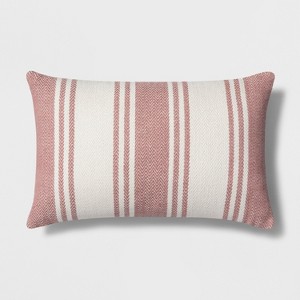 Woven Stripe Lumbar Throw Pillow White/Red - Threshold