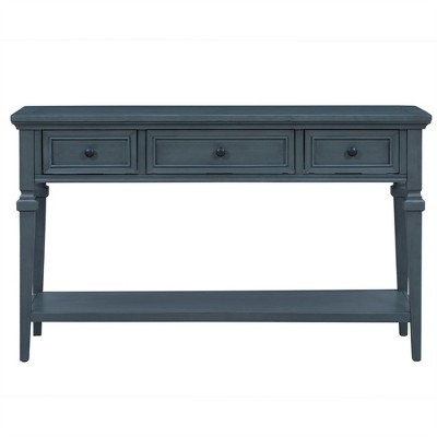 COWLOWN Classic Retro Console Table with 3 Drawers & Shelf, Solid Wood Entryway Table