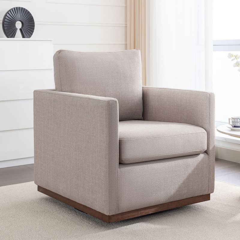 Mid-Century Style Linen Upholstered Swivel Chair, Armchair for Living Room, Bedroom, Office - ModernLuxe, 1 of 13