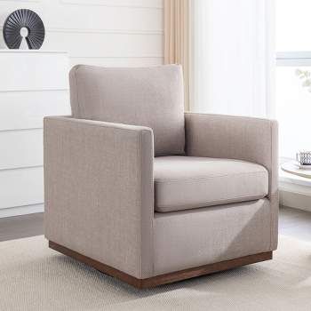 Mid-Century Style Linen Upholstered Swivel Chair, Armchair for Living Room, Bedroom, Office - ModernLuxe