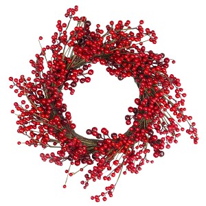 Northlight Artificial Berry Christmas Twig Wreath - 20" - Unlit - 1 of 4