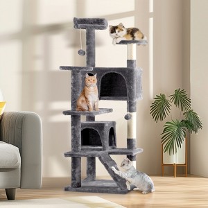 53 inch Multi-Level Cat Tree Cat Condo with Scratching Posts Kittens Activity Tower Pet Play House Furniture, Dark Grey - 1 of 4