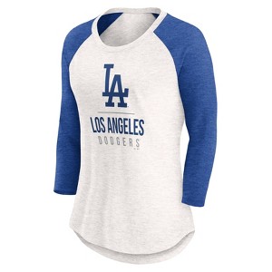 MLB Los Angeles Dodgers Women's White 3/4 Sleeve Fashion T-Shirt - 1 of 3