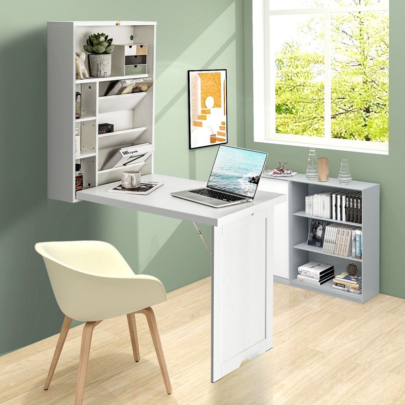 Costway Wall Mounted Computer Convertible Desk Floating Desk w/ Storage Bookcases, 5 of 11