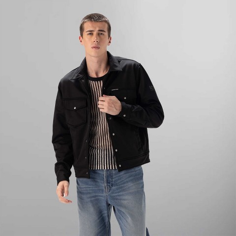 Members Only Men's Outdoor Soft Shell Shirt Full Sleeve Jacket - Black - Medium