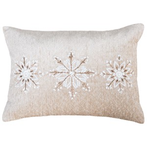 HomeRoots 14" X 20" Beige Ivory And Gold Christmas Snowflakes Throw Pillow With Embroidery - 1 of 4