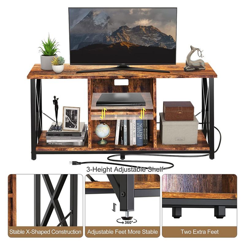 Fabato Wood TV Stand and Entertainment Center with Socket Plug-In Station, Height Adjustable Shelf, and Wire Threading Holes, 3 of 7