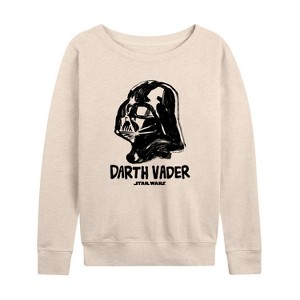 Women's - Star Wars - Sketch Darth Vader Lightweight French Terry Wide Neck Long Sleeve Shirt - 1 of 4