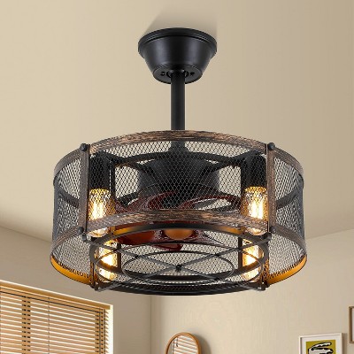 Kviflon 18 inch Industrial Black Caged Ceiling Fan with Light and Remote