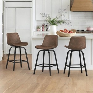 Arceso 360 Swivel Bar Stools Set of 3 for Kitchen Island, 26" Counter Height with Enlarged Faux Leather Seat - 1 of 4