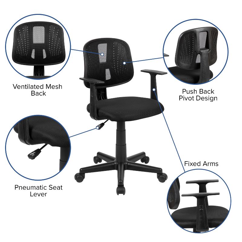 Flash Furniture Flash Fundamentals Mid-Back Mesh Swivel Task Office Chair with Pivot Back and Arms, 6 of 15