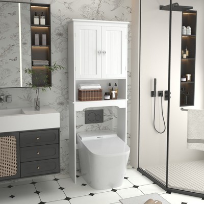 GlasFlength Bathroom Storage Cabinets, Freestanding, Open shelving Bathroom Vanity，Assembly Required, White, 24.8"*9"*65.98"