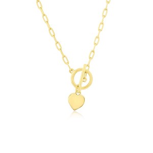 Bella Silver Sterling Silver Heart Charm Paperclip Toggle Necklace - Gold Plated - Gold - 16+2 Inch - 1 of 2