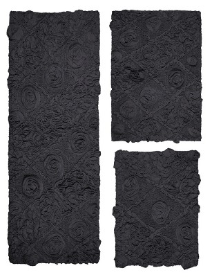 Modesto Black Cotton Tufted 3-Piece Bath Rug Set