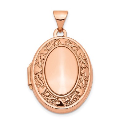 Black Bow Jewelry 14k Rose Gold 21mm Scroll and Hearts Border Oval Locket