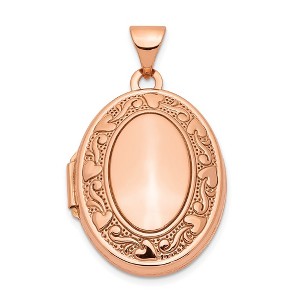 Black Bow Jewelry 14k Rose Gold 21mm Scroll and Hearts Border Oval Locket - 1 of 4