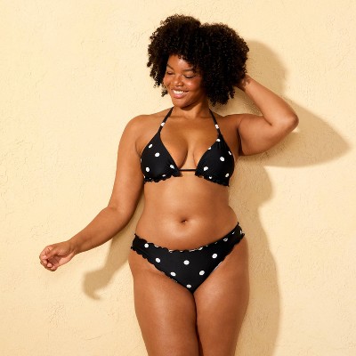Shade & Shore Women's Polka Dot High Leg Cheeky Coverage Ruffle Edge Bikini Bottom - Shade & Shore™ Black M — фото 4