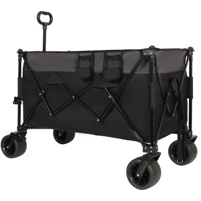 SKRAN Tall Heavy-Duty Folding Wagon Cart 480lbs Capacity with All-Terrain Wheels,Side Pockets,Brakes & Drink Holders for Camping Beach Sports