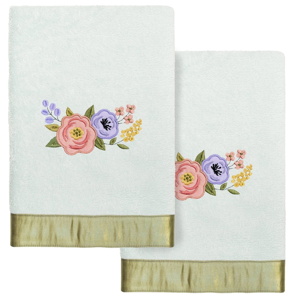 Photos - Towel 2pc Verano Design Embellished Hand  Set Aqua - Linum Home Textiles