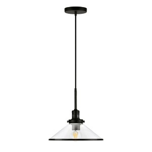 Hudson and Canal 12.25" Wide Pendant with Glass Shade Blackened Bronze/Clear: UL Listed, 60W, E26 Base, Adjustable Height - 1 of 4