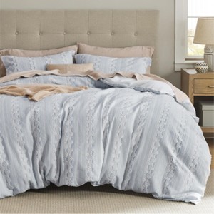 Cotton Duvet Cover Boho Textured Embroidery Jacquard Duvet Cover Set Soft and Breathable Bedding Set for All Seasons - 1 of 4