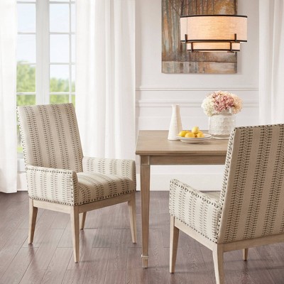 Set of 2 Natural Linen High Back Dining Armchairs