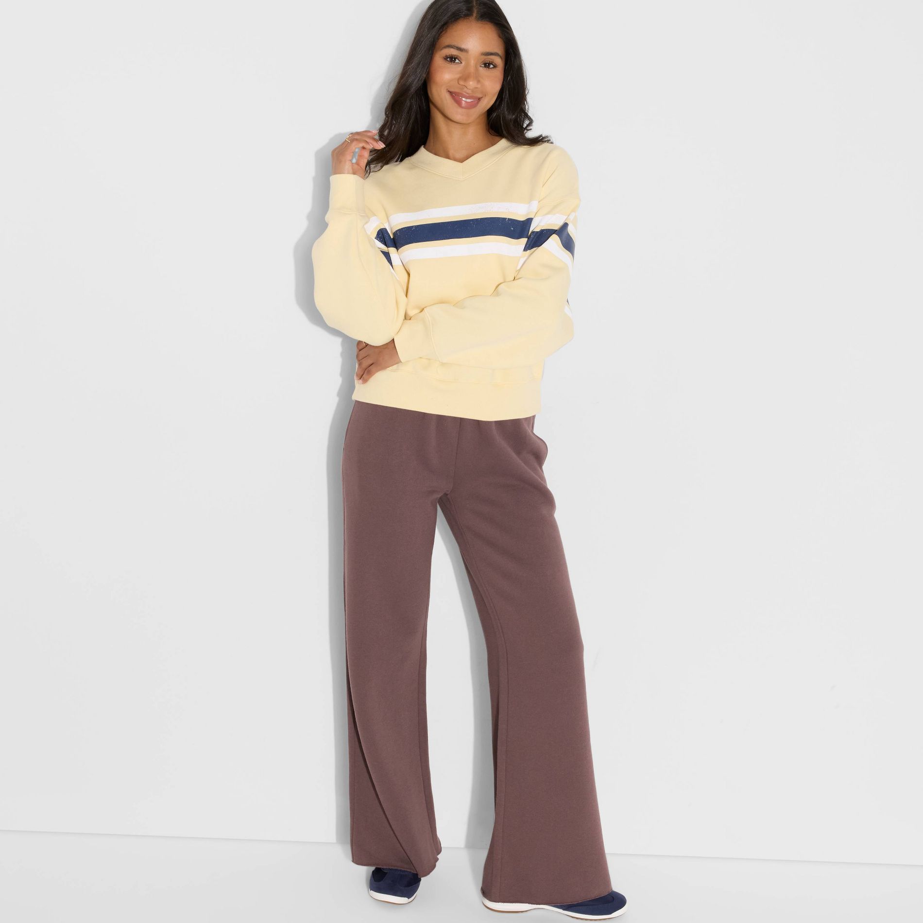 Women's Mid-Rise Wide Leg Sweatpants - Wild Fable™ Brown XXS