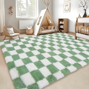 Modern Checkered Runner Rug, Ultra-Soft High Pile Non-Slip Shaggy Carpet for Hallway Bedroom Entryway - 1 of 4