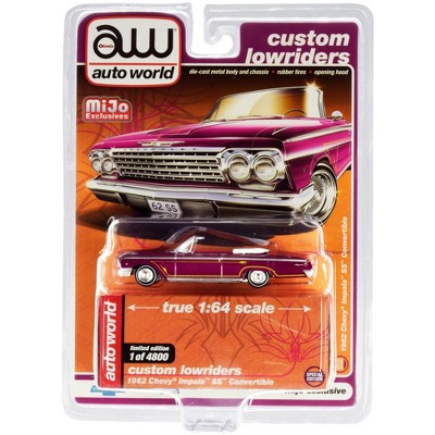 1962 Chevrolet Impala SS Convertible Plum Purple with Yellow Stripes "Custom Lowriders" Ltd Ed to 4800 pcs 1/64 Diecast Model Car by Autoworld