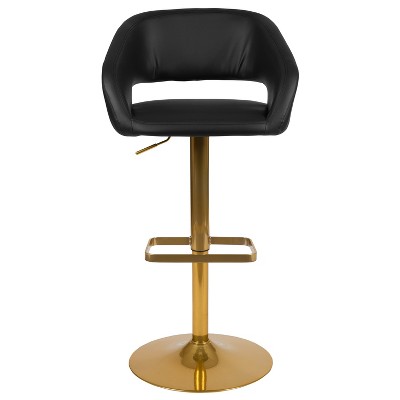 Erik 42'' Black Vinyl and Gold Modern Adjustable Barstool