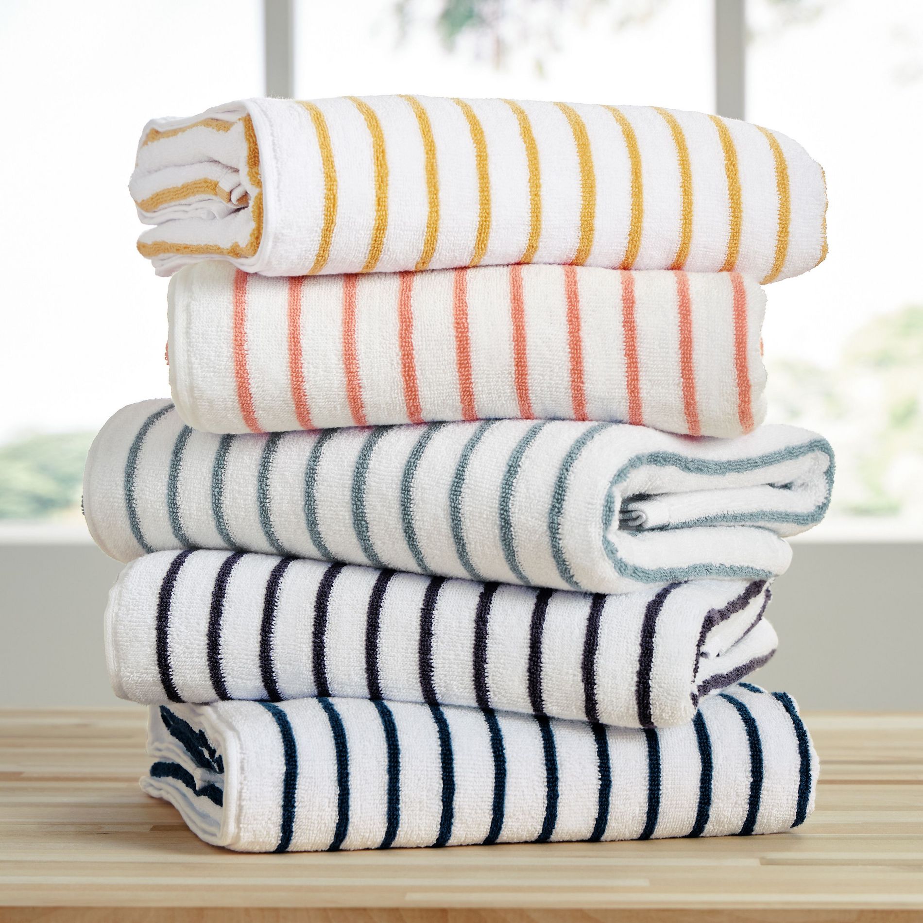 Cabana Stripe 100% Cotton Pool and Beach Towels - Pack of 2 or 4 - Oversized, Absorbent, Quick-Dry Towels - Becky Cameron